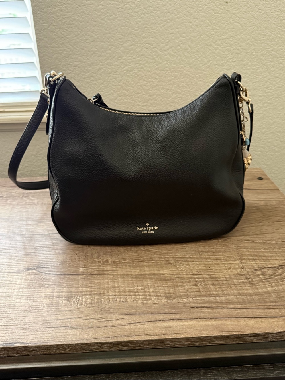 kate spade Black Pebbled Leather Shoulder Bag with Gold Hardware